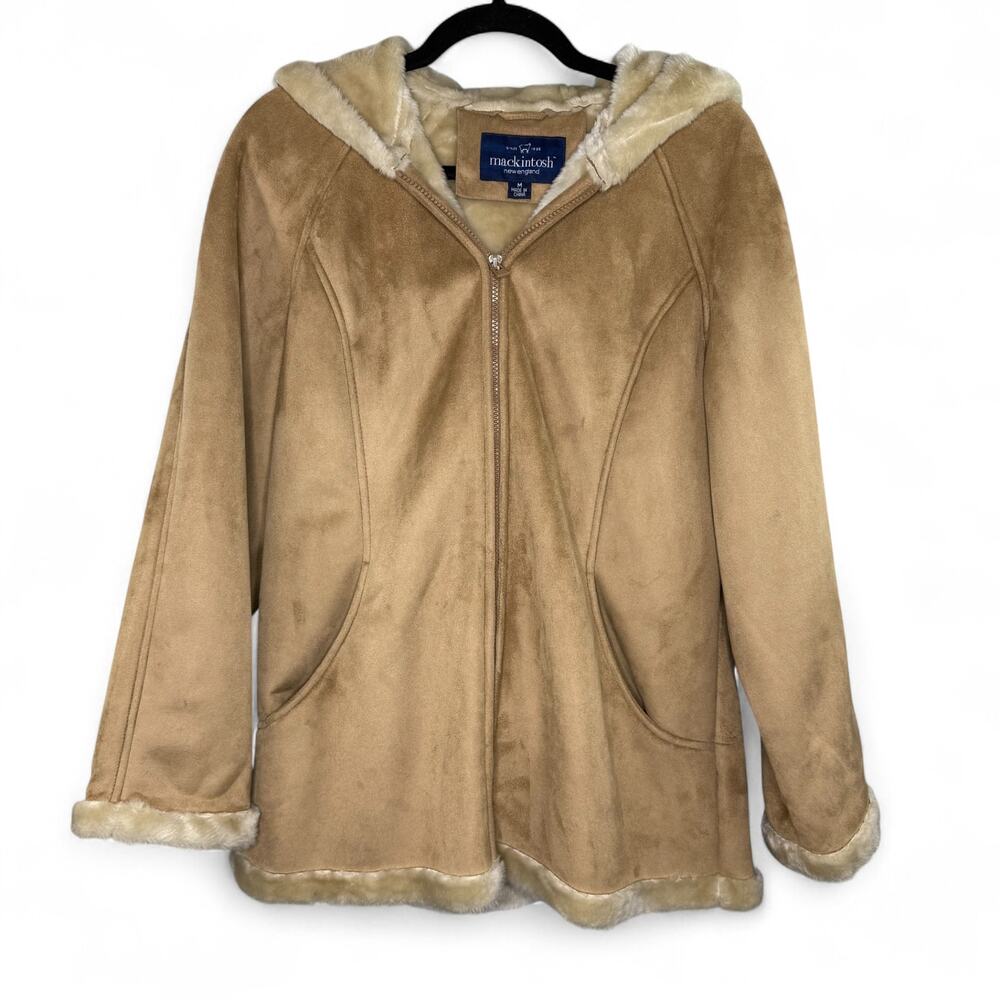 Mackintosh Faux Suede Shearling‎ Hooded Jacket Size M Y2K Cozy Western Cabincore